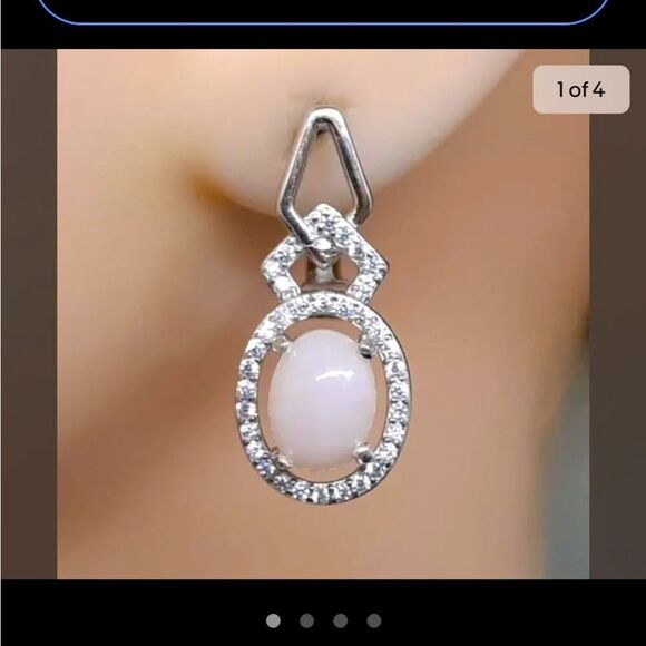 Vintage Jewelry - Authentic Pink Opal White Sapphire Drop Earringz